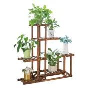 Outdoor Wooden Step Shelf Rustic Plant Stand Shelf - 6 Tier