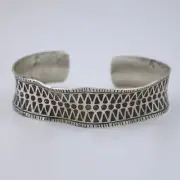 Vintage Indonesian Misshapen Hand Etched Cuff Bracelet in Sterling Silver