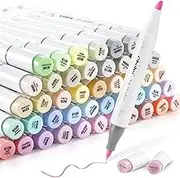 48 Pastel Colors Alcohol Brush Markers, Ohuhu Double Tipped (Brush & Chisel) Sketch Markers for Kids, Artist Art Markers, Adult Coloring and Illustration, Comes w/ 1 Colorless Alcohol Marker Blender