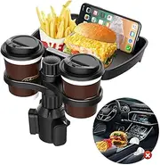 Car Cup Holder Expander with Tray, Detachable Car Food Tray Table, 360°Rotation Adjustable Base, Phone Holder,Cup Holders, Cup Holder Expander for car