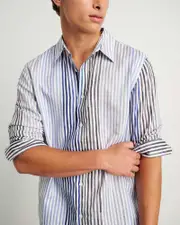 [Jag] Jag Men's Cooper Paintly Stripe Shirt In White/blue Size Medium Medium Blue