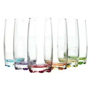 6x Clear Glass Tumblers Coloured Base Water Drinking Glasses Drink 390ml