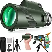 80x100 Monocular-Telescope, High Powered, Smartphone Adapter, Hunting, Wildlife, Black, Beginner, Unisex Adult, Children, Teens, Men, Seniors, BAK-4 Prism
