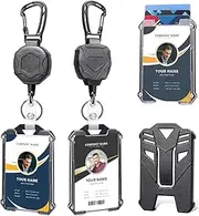 Badge Holder Retractable Clip Heavy Duty Carabiner Badge Reel Keychain with Id Cards Holder Cool Tactical ID Holder