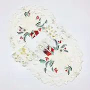 Christmas Bells & Red Candle Embroidered Lace 34.5" Table Runner