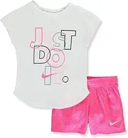 [Nike] Girls' Glitter Just Do It 2-Piece Shorts Set Outfit 6X Hyper Pink/White