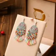 Women Seeds Drop Earrings Fringe Tassel Bohemian Ethnic Dangle Drop Handmade