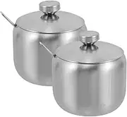 LALADEFIEE 2pcs Stainless Steel Round Condiment Jars with Lids Multi Use Spice Containers for Kitchen Counter Dining Table and Stylish Seasoning Storage Canisters