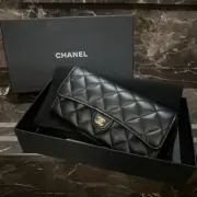 CHANEL Lambskin Classic Flap Wallet Black Gold Hardware