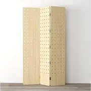 Pegboard Room Divider Panel,2/3/4 Panels Room Divider Wall with Base,Folding Pegboard Partition Screen,Easy to Store for Bedroom Bazaar Jewelry Store(Wood Color,180x40cm-3 Panel)