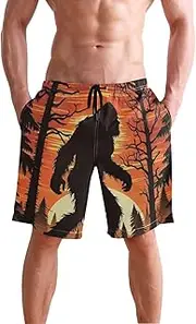 [XYMZR] Men's Swim Trunks Sasquatch Sunset Forest Quick-Dry Bathing Suit Swimming Board Shorts S