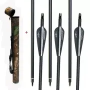 12x 30'' Archery Carbon Arrows & Camo Quiver for Archery Recurve Compound Bow