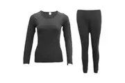 Mens Womens 2PCS SET Merino Wool Top Pants Thermal Leggings Long Johns Underwear - Women's Set - Black