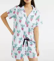NEW PETER ALEXANDER WOMENS SHIRT TOP + SHORTS PJ SET M $109 CACTUS PLANT GARDEN