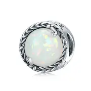 Opal Resin Round Charm Bead Genuine 925 Sterling Silver Compatible With Pandora Bracelets