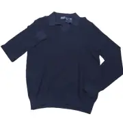 $268 Polo Ralph Lauren Blue Linen Textured Mesh Knit Polo Sweater Mens Size XL