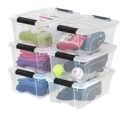 USA 13 Qt Stackable Plastic Storage Bins with Lids, 6 13 Qt. - 6 Pack Clear