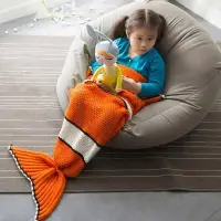 在飛比找Yahoo!奇摩拍賣優惠-柏詩瑞兒童小丑魚尾毯子美人魚毯空調毯休閒針織線毯午睡幼兒蓋毯