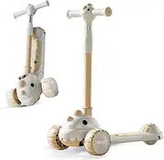 XIULIUU Scooters for Kids 3-12, Folding Kids Kick Scooter with 4 Adjustable Heights, Light Up 3 Wheels Scooter, Lean-to-Steer & Widen Anti-Slip Deck, Balance Training Scooter for Boys & Girls