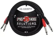 6ft Dual 1/4" TS Mono Male to Male Plug Noise Free Pig-Hog Audio Cable A6-A606PH
