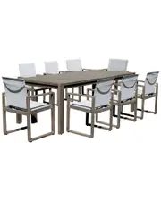 Pangea Home Vicky 9 Piece Outdoor Dinng Set, Brown Frame White Textilene