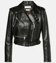 [McQueen] McQueen Cropped leather biker jacket AU 12 black