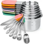 Colorful Magnetic Measuring Cups & Spoons - 14 Heavy Duty Stainless Steel Set