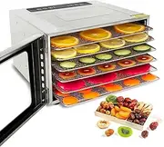oiyocemo Stainless Steel Food Dehydrator, 6 Tray Fruit Dryer Machine with Free Recipe Book, BPA-Free, 30~90℃ Temperature Setting, Max 24h, Dehydrator Food Dryer for Vegetables, Meats, Chili-400W
