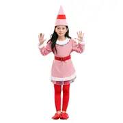 Kids Girls Christmas Party Elf Cosplay Costume Long Sleeve Dress Fancy Dress Up Outfit Set - 9-10 Years