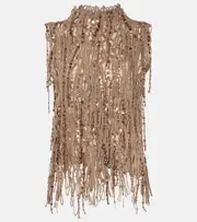 [Brunello Cucinelli] Brunello Cucinelli Sequined cotton-blend top AU 14 metallic