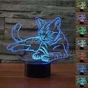3D Table Lamp,KINGCOO 3D Optical Illusion Visual Night Light 7 Color Change USB Touch Button LED Desk Atmosphere Lamp (Cat)