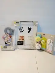 Moon and Stars Baby Print Picture Socks Silicone Teether Bundle Baby Shower Gift