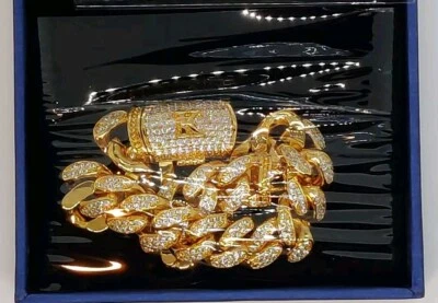 Etevon Mens Cuban Link Initial K Gold Plated Cubic Zirconia 8" Bracelet ET-B1362