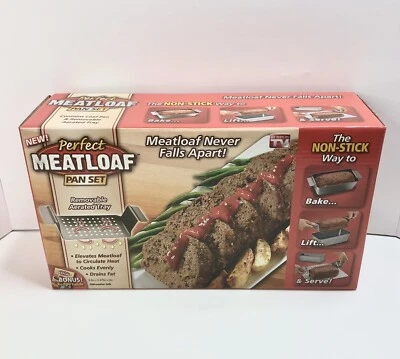 Perfect Meatloaf Pan Set Removable Aerated Tray Non Stick As Seen TV W/ Recipes