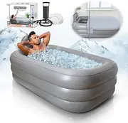INFLATOAST Portable Bathtub Adult,Ice Bath Tub for Athletes,Inflatable Bathtub Including Air Pump,Easy to Inflate＆Drainage,Cold Plunge Tub,Portable Tub for Home SPA,Hot Bath＆Ice Bath (Light Grey)