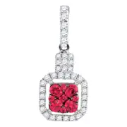 14kt White Gold Round Ruby Cluster Diamond Square Pendant 1/2 Cttw