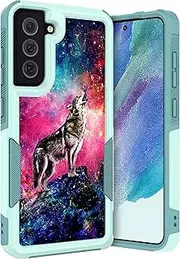 [GlamCase] for Samsung Galaxy S21 FE 5G Case - Wolf Galaxy Stars Design Printed Heavy Duty Military Grade Protection Shockproof Mint Armor Case/Cover for Samsung S21 FE 5G