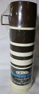 Vintage 1977 Thermos White & Brown Narrow Neck Bottle King-Seeley New Old Stock