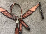Western Natural Leather Tack Set of headstall and Breast Collar with Buckstitch