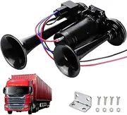 Gobesty LWK Horn 12 V, 600 dB Super Loud Air Horn, Double Tube Air Horn, Train Horn with Compressor, Air Horn, Compressor, Loud Horn Kit, for 12 V Vehicles, Trucks, Lorries, Trains, Boats, Cars, Vans