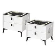 Oikiture Set of 2 Smart Bedside Tables LED Wireless Charging Nightstand White