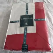Waterford Tablecloth Nappe Oblong Luxury White Red Border 70x104" Seats 8-10 NEW