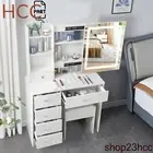 Dressing Table Stool Set with Sliding Mirror Makeup Storage Desk LED 10 Bulbs