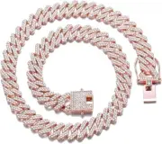 HDMENC Mens Miami Cuban Link Chain Necklace 12mm Diamond Prong Cuban Chain 20''