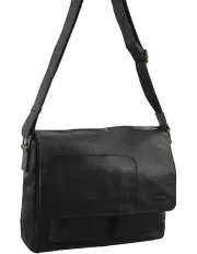 [PIERRE CARDIN] Rustic Leather Computer/Messenger Bag in Black