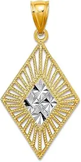 [JewelryWeb] 15mm Diamond Shaped Sparkle Cut White Marquee With-Cut out Border Charm Pendant Necklace for Women