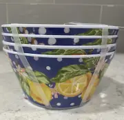 Set 4 LEMONS & POLKA DOTS Melamine 6x2.75” Bowls Blue Yellow by House & Garden