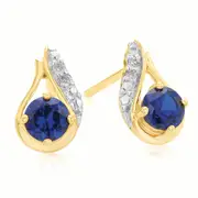 9ct Yellow Gold 4mm Created Sapphire Diamond Set Stud Earrings