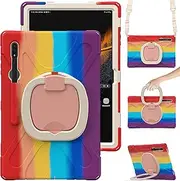 Heavy Duty Case for Galaxy Tab S9 Plus 12.4 Inch 2023 Model (SM-X810/X816/X818),with S Pen Holder, Shockproof Kids Case with 360 Rotating Stand/Shoulder Strap (Colourful Red)