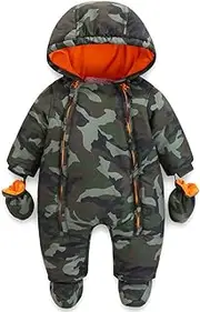 [JiAmy] Baby Winter Hooded Romper Snowsuit with Gloves Booties Warm Outfits 3-24 Months